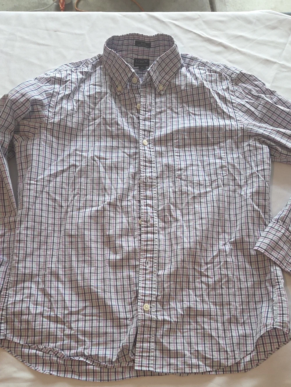 J. Crew Men’s Button-Down Plaid Shirt — White with Navy & Red